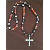 Image 1 : Antique Trade Bead Necklace with Silver Cross