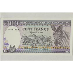 1989 RWANDA 100 FRANCS CRISP UNC
