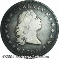 1795[S$1] Flowing Hair, Three Leaves--Scratched--ANACS. VF Details, Net Fine 12.