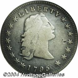 1795[S$1] Flowing Hair, Three Leaves--Damaged--ANACS. VF Details, Net Fine 15.