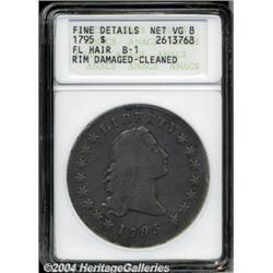 1795[S$1] Flowing Hair, Two Leaves--Rim Damaged, Cleaned--ANACS. Fine Details, Net VG8.