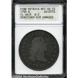 1795[S$1] Flowing Hair, Two Leaves--Scratched, Rim Damaged--ANACS. Fine Details, Net VG10.