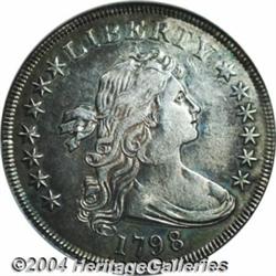 1798[S$1] Large Eagle, Knob 9, 5 Stripes AU50 Details, Environmental Damage, NCS.