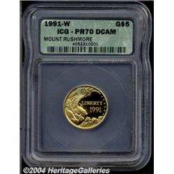 1991-W[G$5] Mount Rushmore Gold Five Dollar PR70 Deep Cameo ICG.