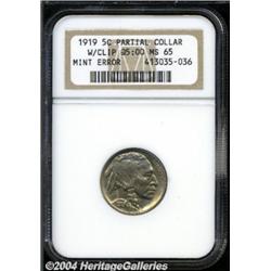 1919[5C] Buffalo Nickel--Partial Collar with Clip at 5 O'clock--MS65 NGC.