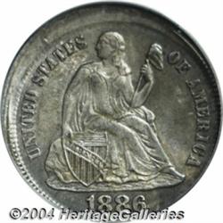 1886[10C] Seated Dime--Struck 5% Off Center--MS62 PCGS.