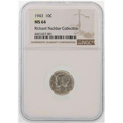 1943 Mercury Dime Coin NGC MS64