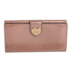 Gucci Pink Guccissima Patent Leather Heart Long Wallet
