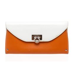 Salvatore Ferragamo White and Orange Gancini Long Wallet