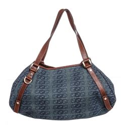 Gucci Blue Canvas Brown Leather Trim Abbey Tote Handbag