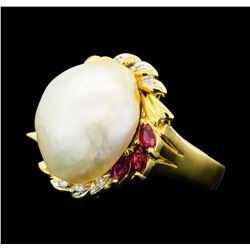 0.30 ctw Ruby, Pearl and Diamond Ring - 18KT Yellow Gold