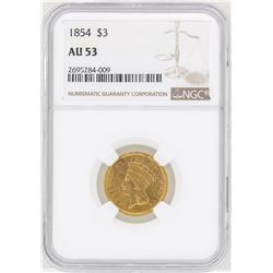 1854 $3 Indian Princess Head Gold Coin NGC AU53