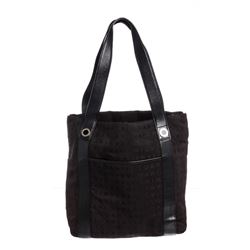 Bvlgari Black Canvas Logo Leather Trim Tote Shoulder Bag