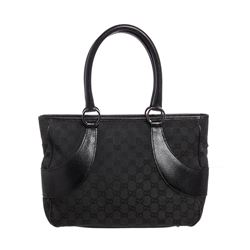 Gucci Black GG Canvas Leather Tote Bag