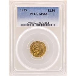 1915 $2 1/2 Indian Head Quarter Eagle Gold Coin PCGS MS62