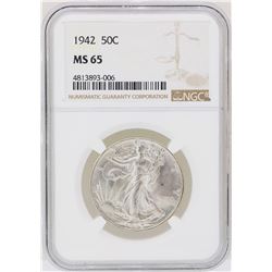 1942 Walking Liberty Half Dollar Coin NGC MS65