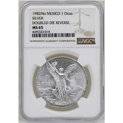 1982Mo Mexico Libertad Onza Doubled Die Reverse Silver Coin NGC MS65