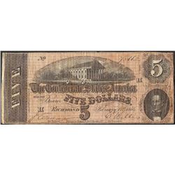 1864 $5 Confederate States of America Note
