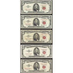 Lot of (5) 1953/63 $5 Legal Tender Notes