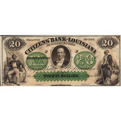 1800's $20 Citizens Bank of Louisiana Obsolete Note