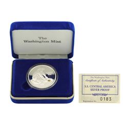 SS Central America .999 Fine Silver Proof Metal w/ Gold Nugget w/Box & COA