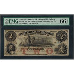 1857 $2 Western Exchange F&M Insurance Co. Obsolete Note PMG Gem Uncirculated 66
