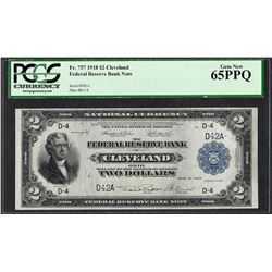 1918 $2 Battleship Federal Reserve Bank Note Cleveland Fr.757 PCGS Gem New 65PPQ