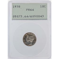 1938 Mercury Dime Proof Coin PCGS PR64 Old Rattler Holder