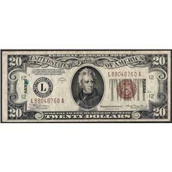 1934A $20 Federal Reserve WWII Emergency Hawaii Note
