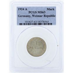 1924-A 1 Mark Germany Weimar Republic PCGS MS63