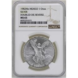1982Mo Mexico Libertad Onza Doubled Die Reverse Silver Coin NGC MS65
