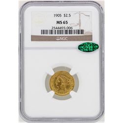 1905 $2 1/2 Liberty Head Quarter Eagle Gold Coin NGC MS65 CAC