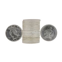 Roll of (20) Brilliant Uncirculated 1923 $1 Peace Silver Dollar Coins