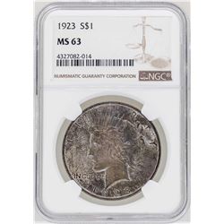 1923 $1 Peace Silver Dollar Coin NGC MS63