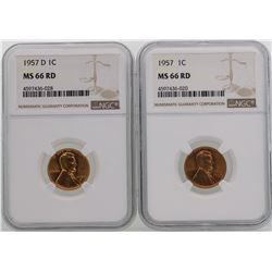 Lot of 1957 & 1957-D Lincoln Wheat Penny Coins NGC MS66RD