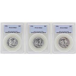 Lot of (3) 1956 Franklin Half Dollar Coins NGC MS63