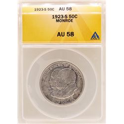 1923-S Monroe Doctrine Centennial Commemorative Half Dollar Coin ANACS AU58