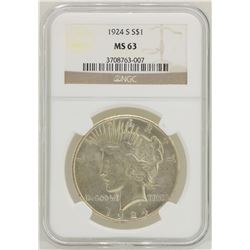 1924-S $1 Peace Silver Dollar Coin NGC MS63