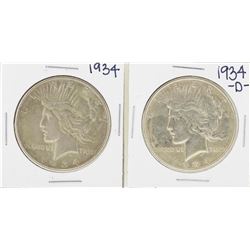 Lot of 1934 & 1934-D $1 Peace Silver Dollar Coin