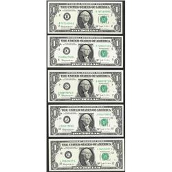 District Set of 1963B $1 Federal Reserve BARR Uncirculated Notes