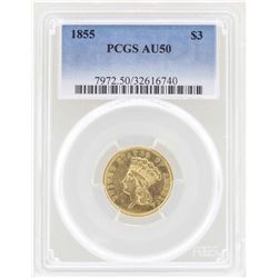 1855 $3 Indian Princess Head Gold Coin PCGS AU50