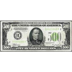1934 $500 Federal Reserve Note New York Light Green Seal