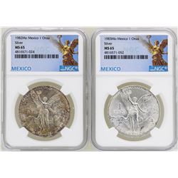 Lot of 1982Mo & 1983Mo Mexico Libertad Onza Silver Coins NGC MS65