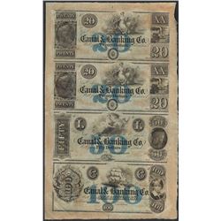 Uncut Sheet of 1800's Canal & Banking Co. Obsolete Notes