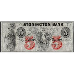 1800's $5 Stonington Bank Connecticut Obsolete Note