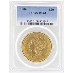 1904 $20 Liberty Head Double Eagle Gold Coin PCGS MS61