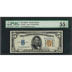 1934A $5 North Africa Silver Certificate WWII Emergency Note PMG About Unc. 55EP