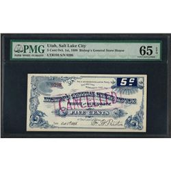 1898 5 Cent Bishop's General Store House Obsolete Note PMG Gem Uncirculated 65EP