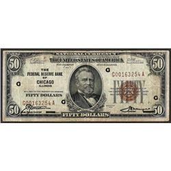 1929 $50 Federal Reserve Bank of Chicago Note