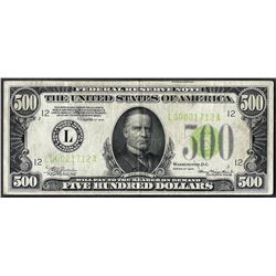 1934 $500 Federal Reserve Note San Francisco Light Green Seal